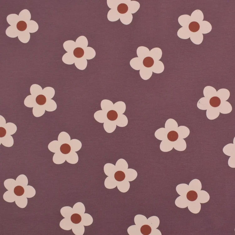 French Terry Lovely Flowers, aubergine
