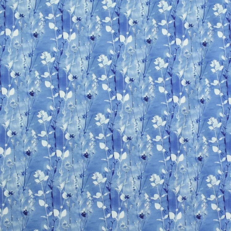 French Terry Pflanzenranken, blau