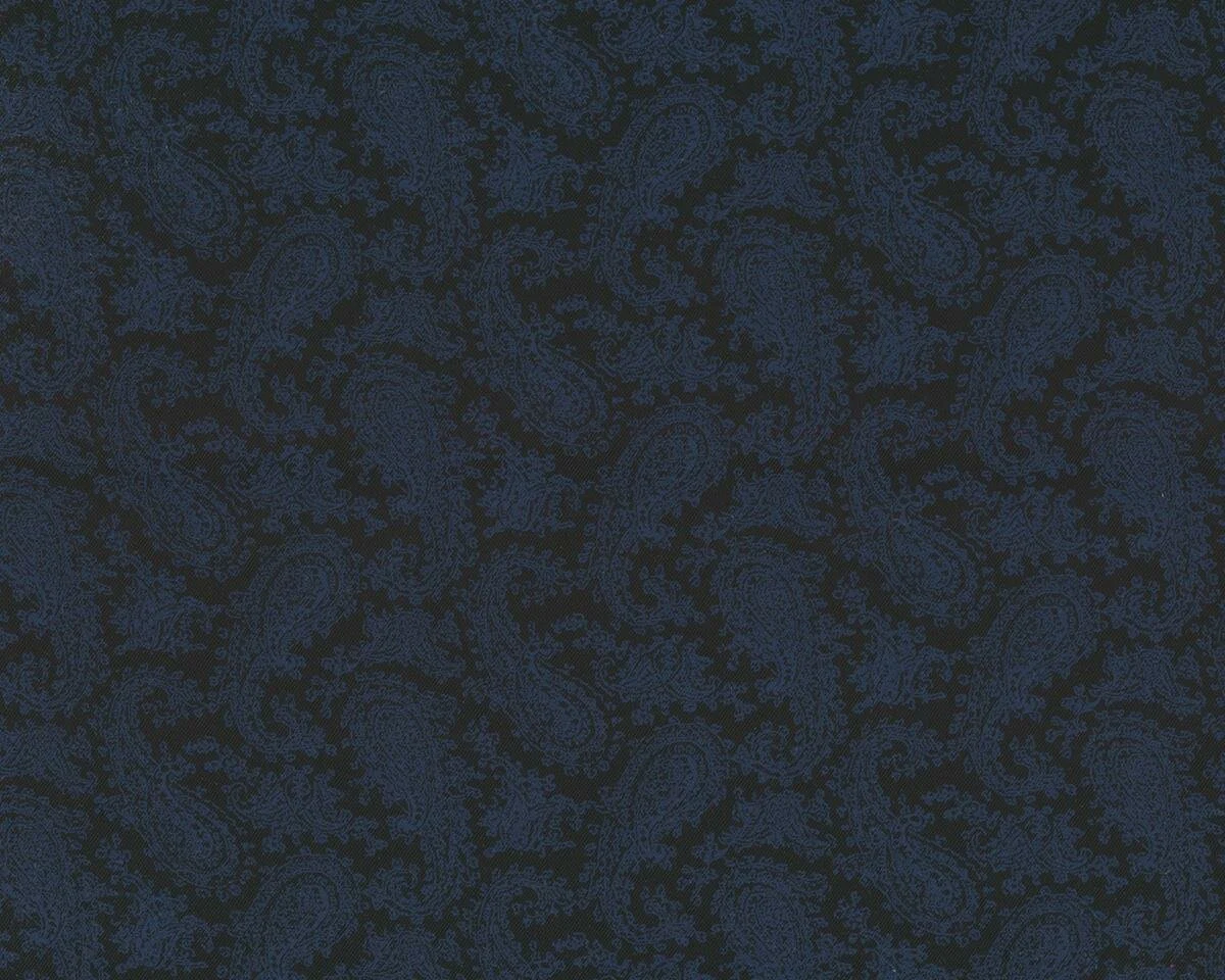 Futterstoff, bedruckter Köper aus Viskose, Paisleys, schwarz-blau
