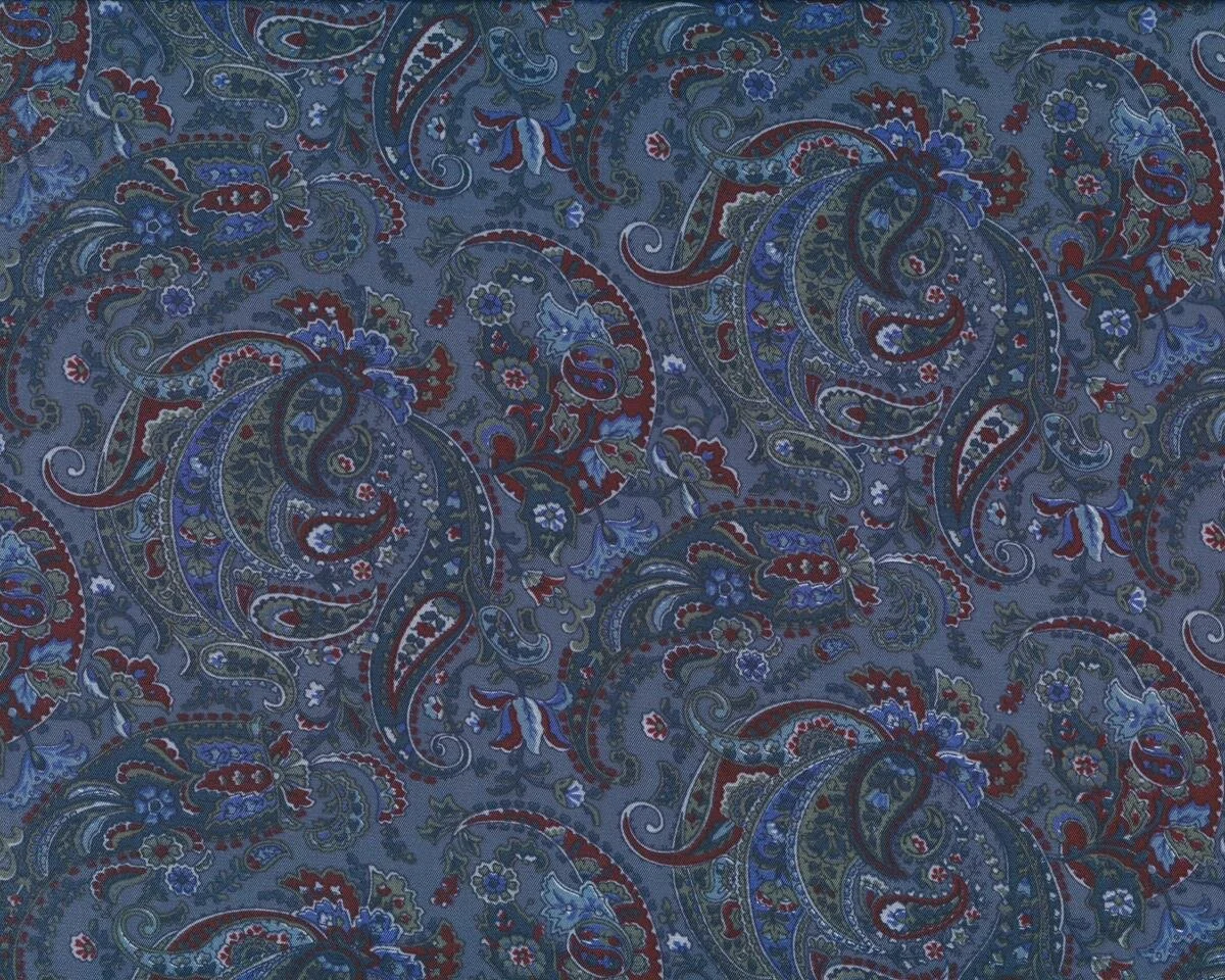 Futterstoff, bedruckter Taft aus Viskose, florale Paisleys, blau