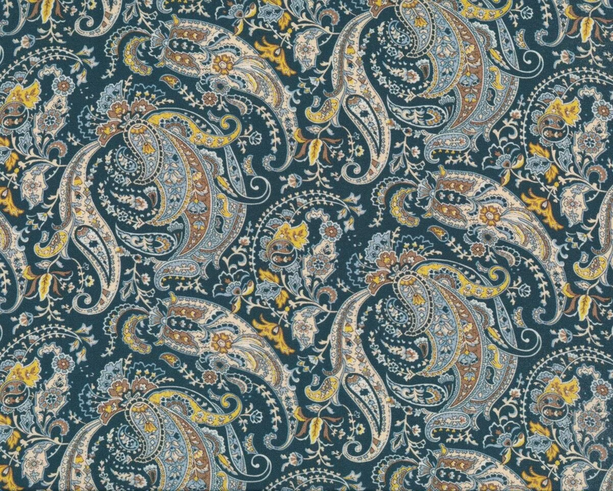 Futterstoff, bedruckter Taft aus Viskose, florale Paisleys, petrol