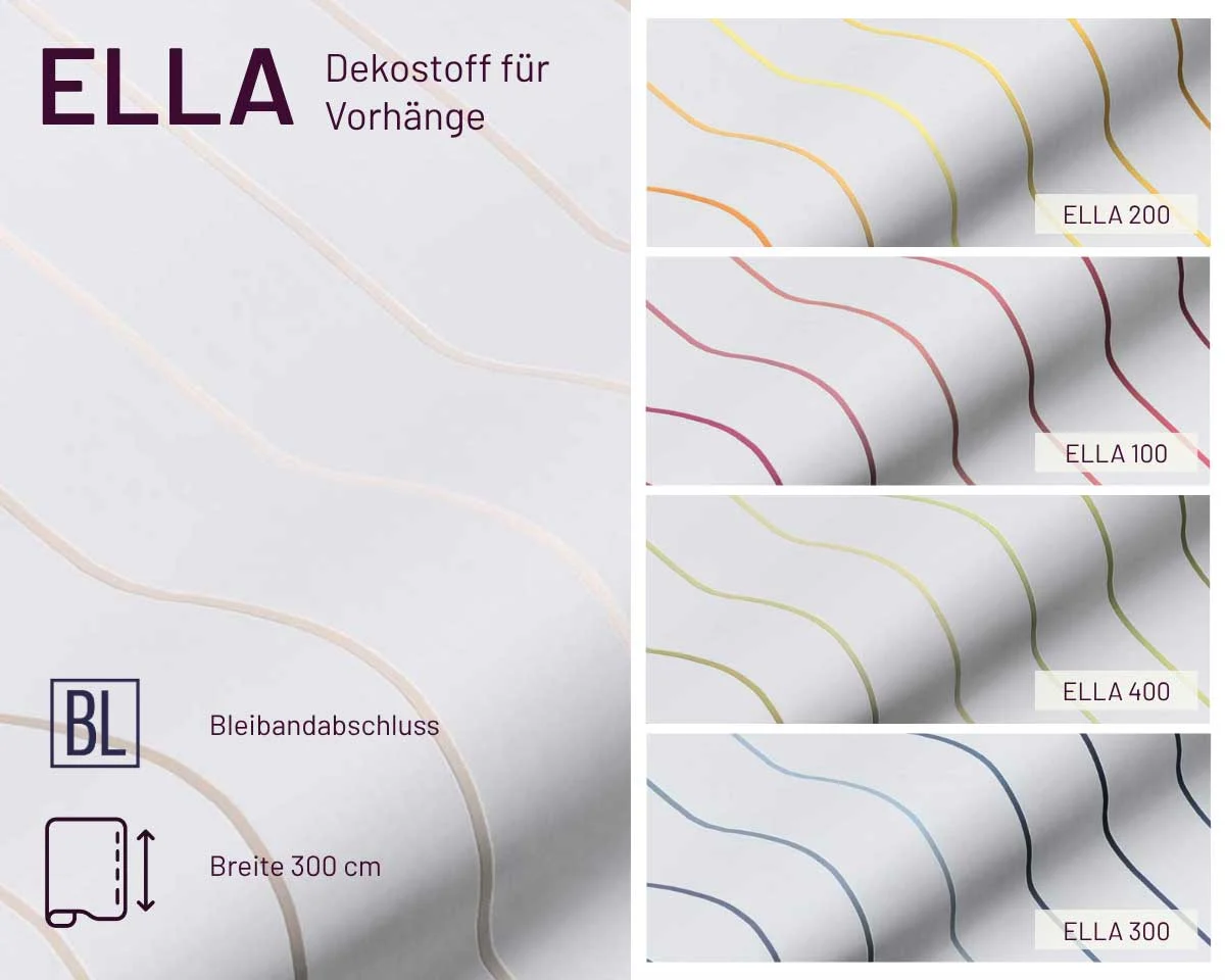 Gardinenstoff ELLA, Überbreite, Linien, Saum & Viebahn