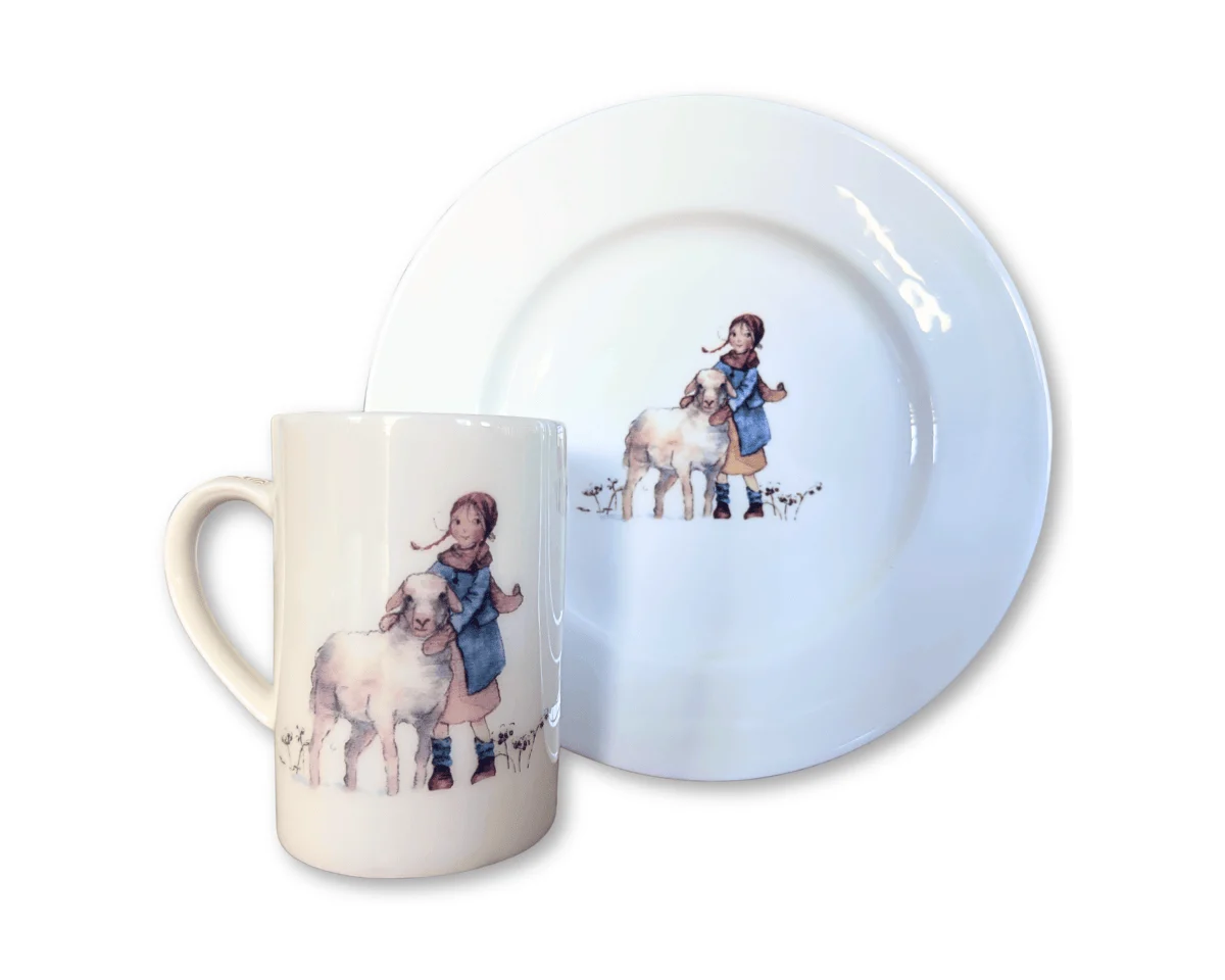 Geschirr-Set WOLLFREUNDE, Kind mit Schäfchen, Acufactum