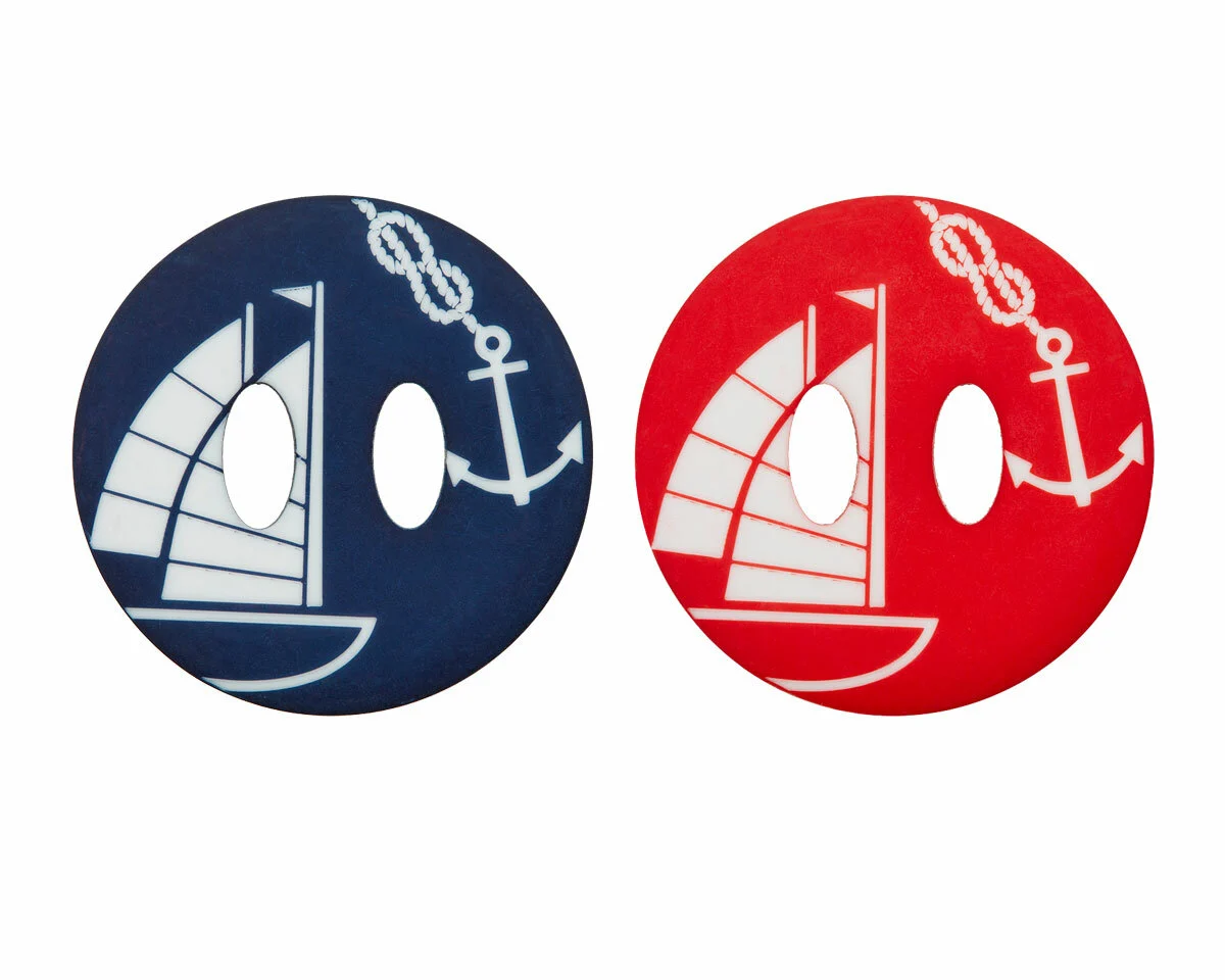 Großer Kunststoffknopf mit Segelboot, 38 mm, Union Knopf