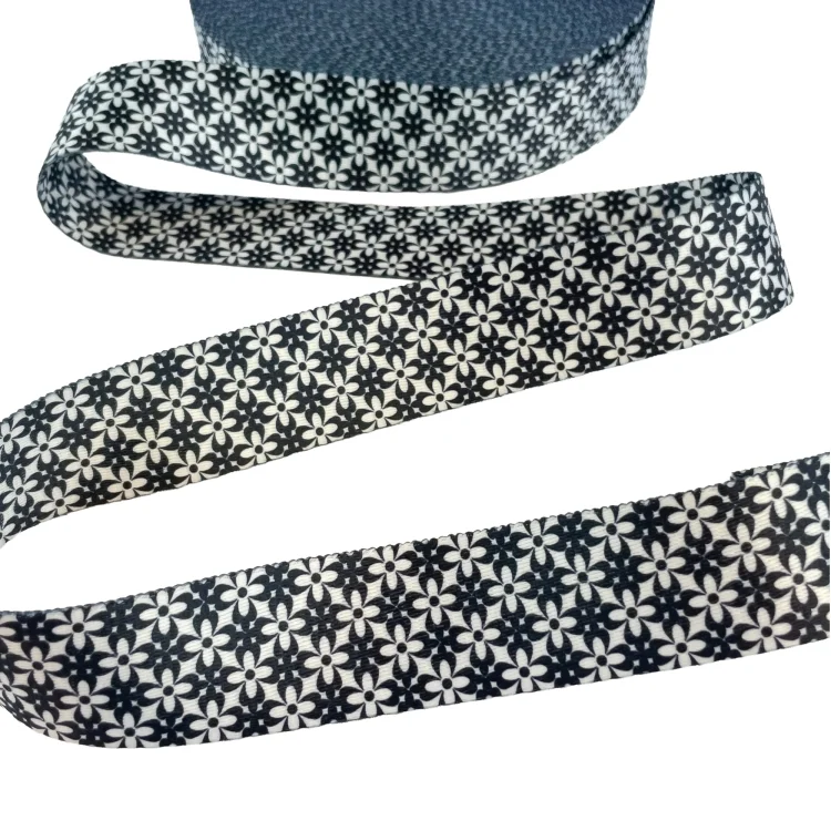 Gurtband Doubleface Black and White 40 mm Flowers