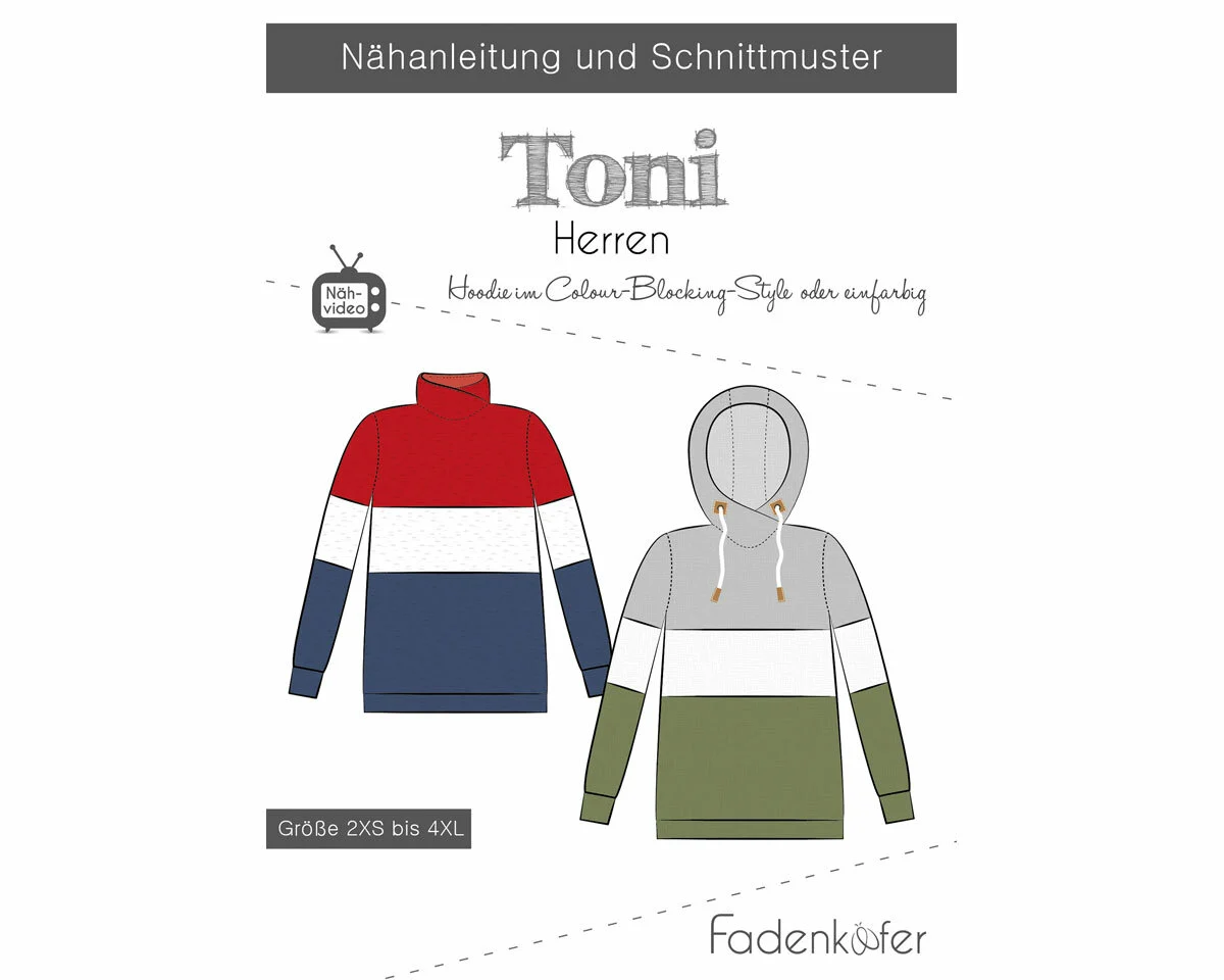 Herren-Schnittmuster Hoodie TONI, fadenkäfer