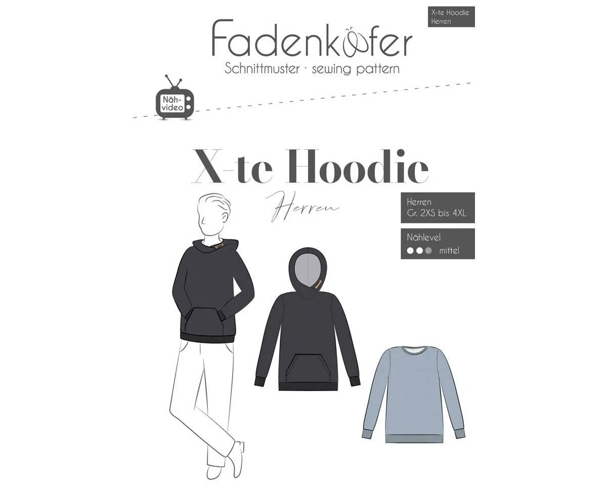Herren-Schnittmuster X-te HOODIE, fadenkäfer