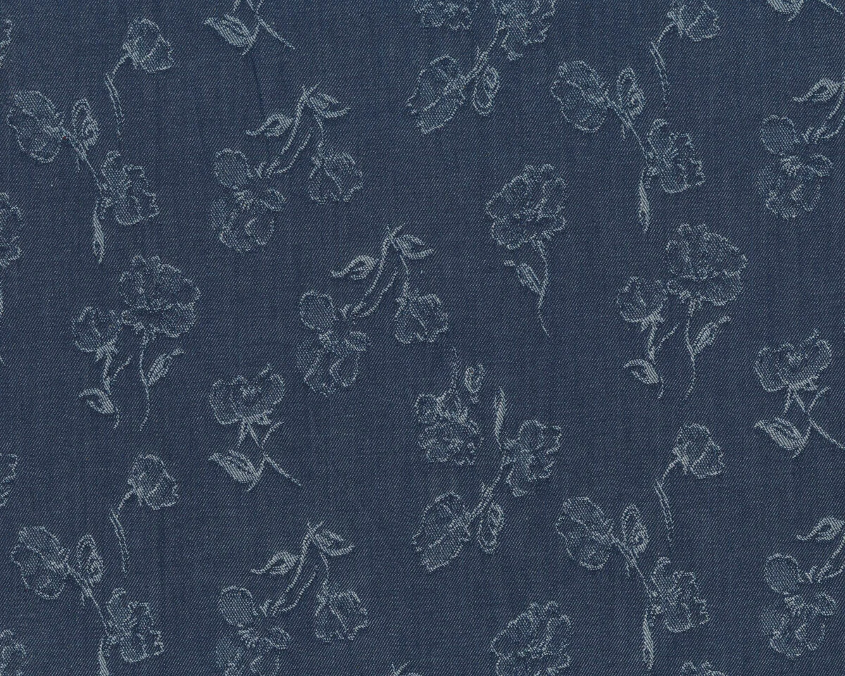 Hosenstoff Baumwoll-Jacquard mit Stretch ADA, Blumen, jeansblau
