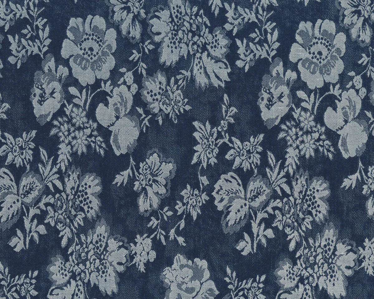 Hosenstoff Baumwoll-Jacquard mit Stretch ADAM, Mohnblumen, jeansblau