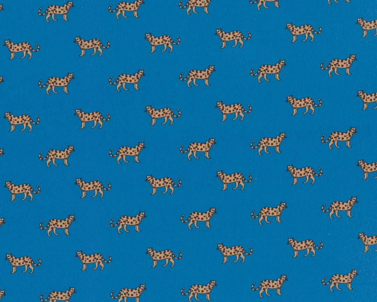 Italienischer Seiden-Chiffon ACHILLE, Leoparden, türkis-hellbraun