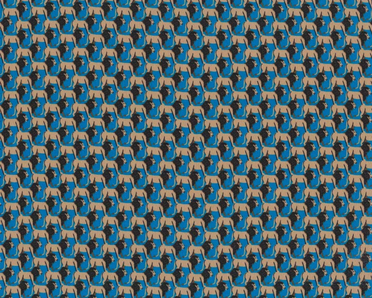 Italienischer Seiden-Chiffon ACHILLE, Löwen, türkis-hellbraun