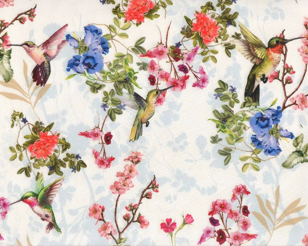 Italienischer Seidensatin mit Elasthan BIRDO, Kolibri, glänzend, wollweiß