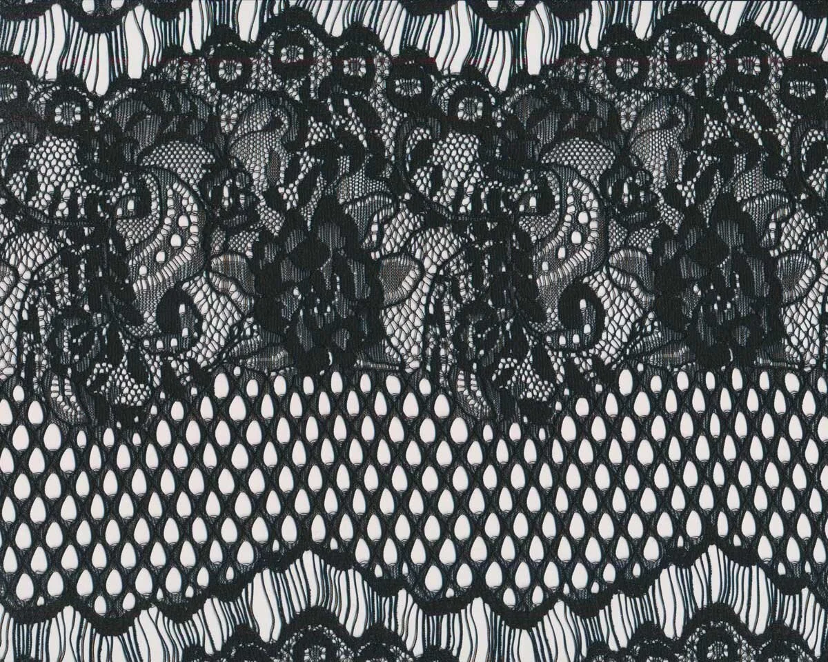 Italienischer Spitzenstoff ROMA, florale Ornamente, schwarz