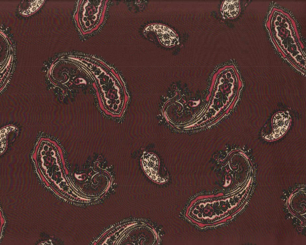 Italienischer Viskosestoff AURORA, satiniert, Paisley, aubergine