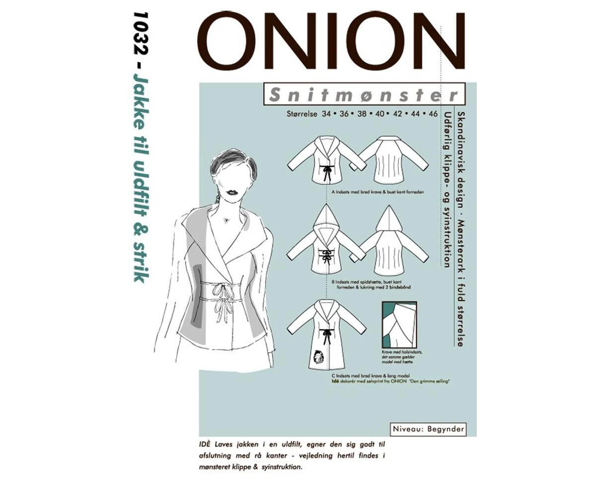 Jacke mit breitem Kragen oder Kapuze, Schnittmuster ONION 1032