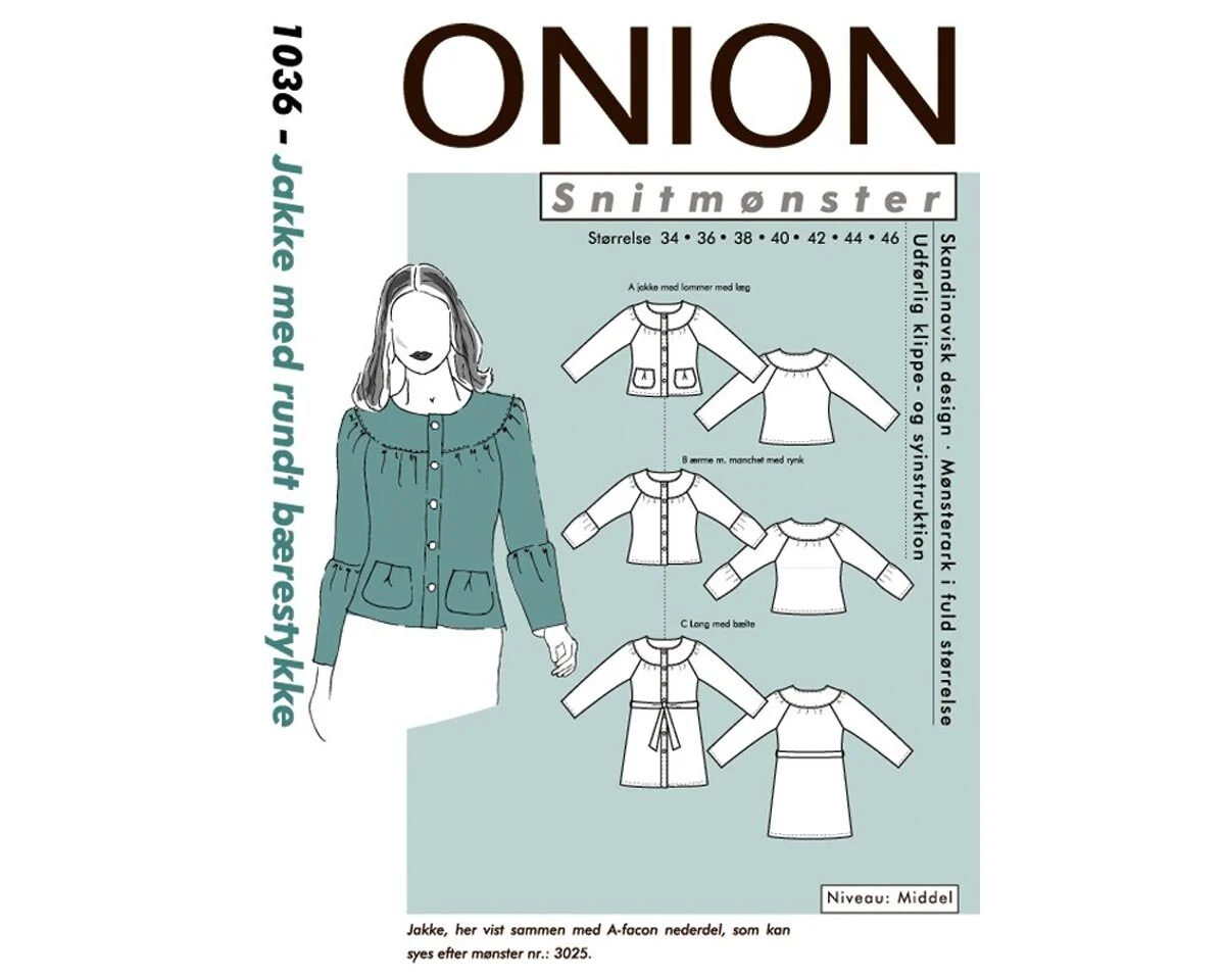 Jacke oder Mantel mit runder Ausschnittpasse, Schnittmuster ONION 1036