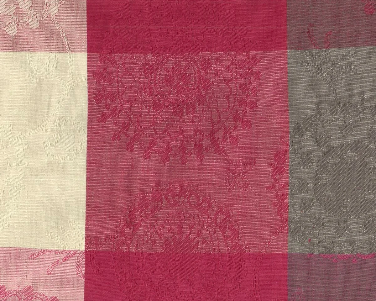 Jacquard-Dekostoff GOMERA, Mustervierecke mit Ornamentblumen, kräftiges pink-grau