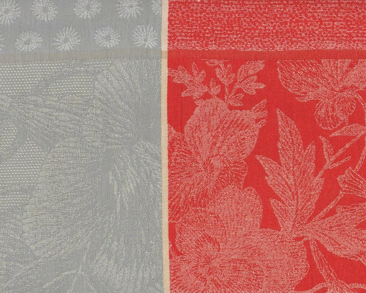 Jacquard-Dekostoff VENCE TIS TEINT, Musterstreifen mit Blumen, rot-grau