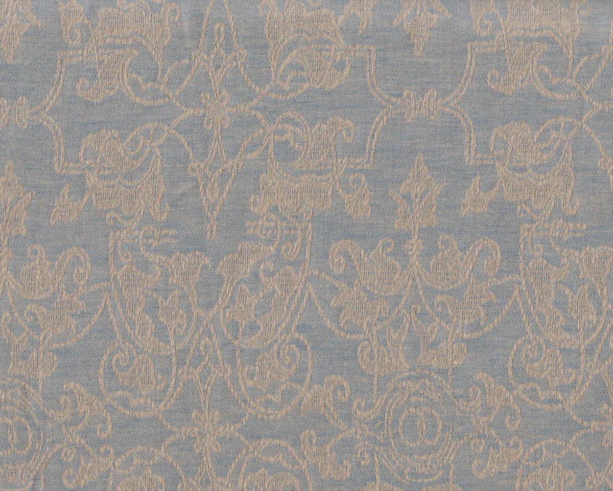 Jacquard-Leinenstoff MARIAGE, Überbreite, Ranken-Ornament, taubenblau, Leitner Leinen