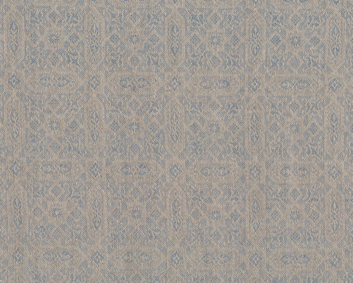 Jacquard-Leinenstoff SUMAVA, Überbreite, Ornament-Karo, taubenblau, Leitner Leinen