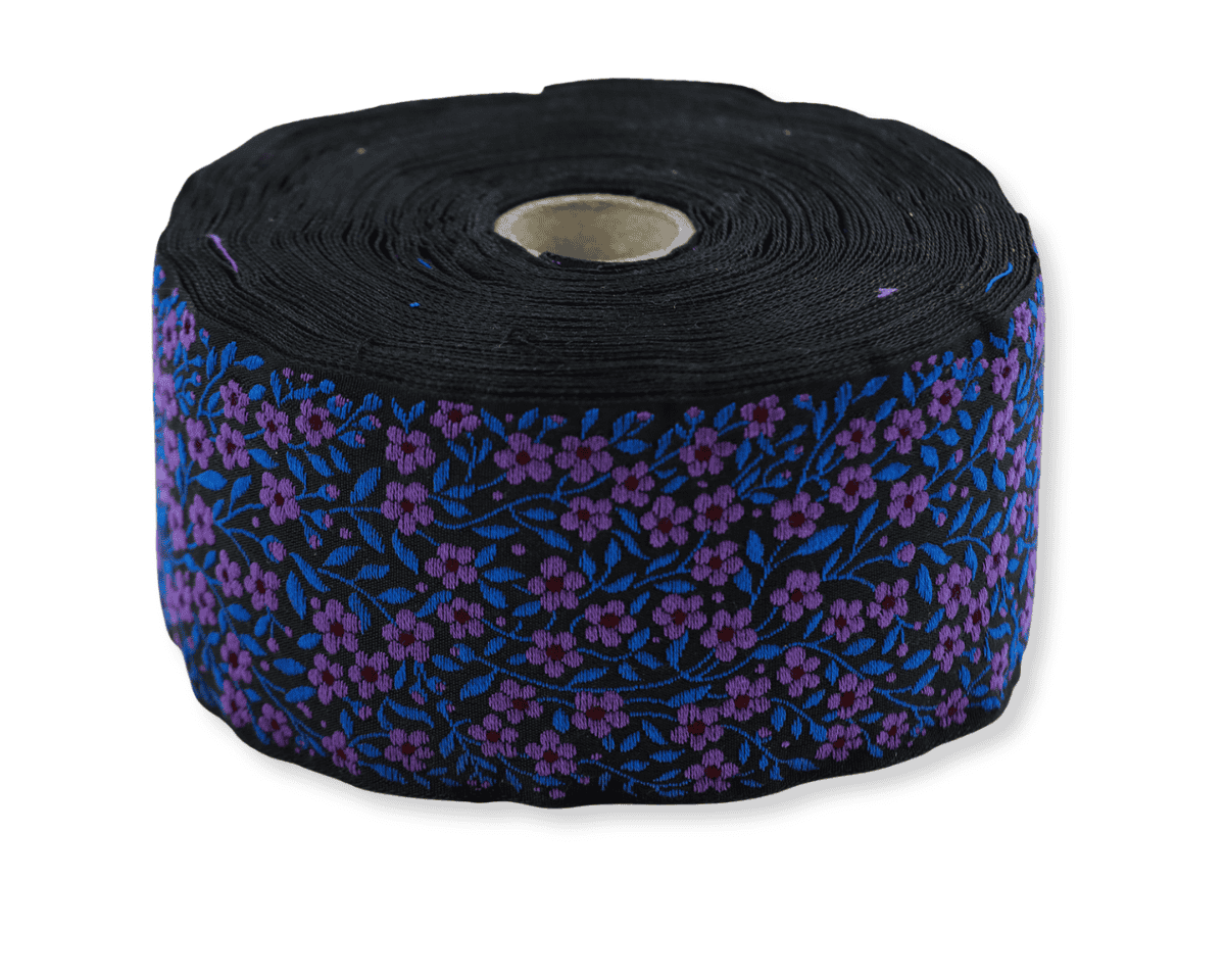 Jacquardband BLUMENMEER, Blume, 50 mm breit, schwarz, Kafka