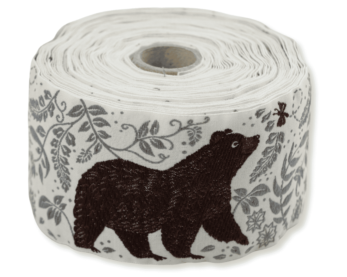 Jacquardband BRAUNBÄR, 60 mm breit, wollweiß, Kafka