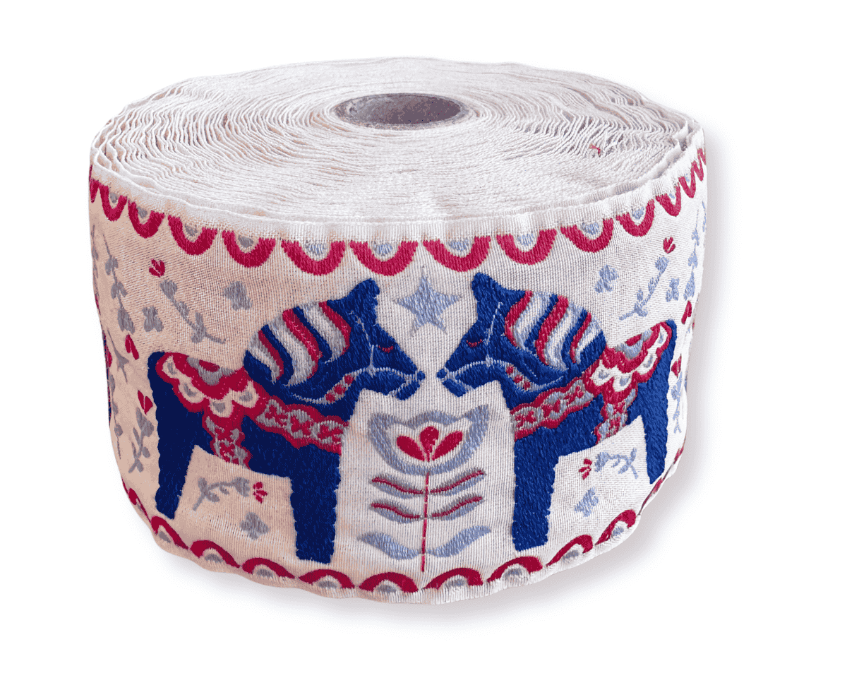 Jacquardband DALARNA PFERD, 60 mm breit, blau, Kafka