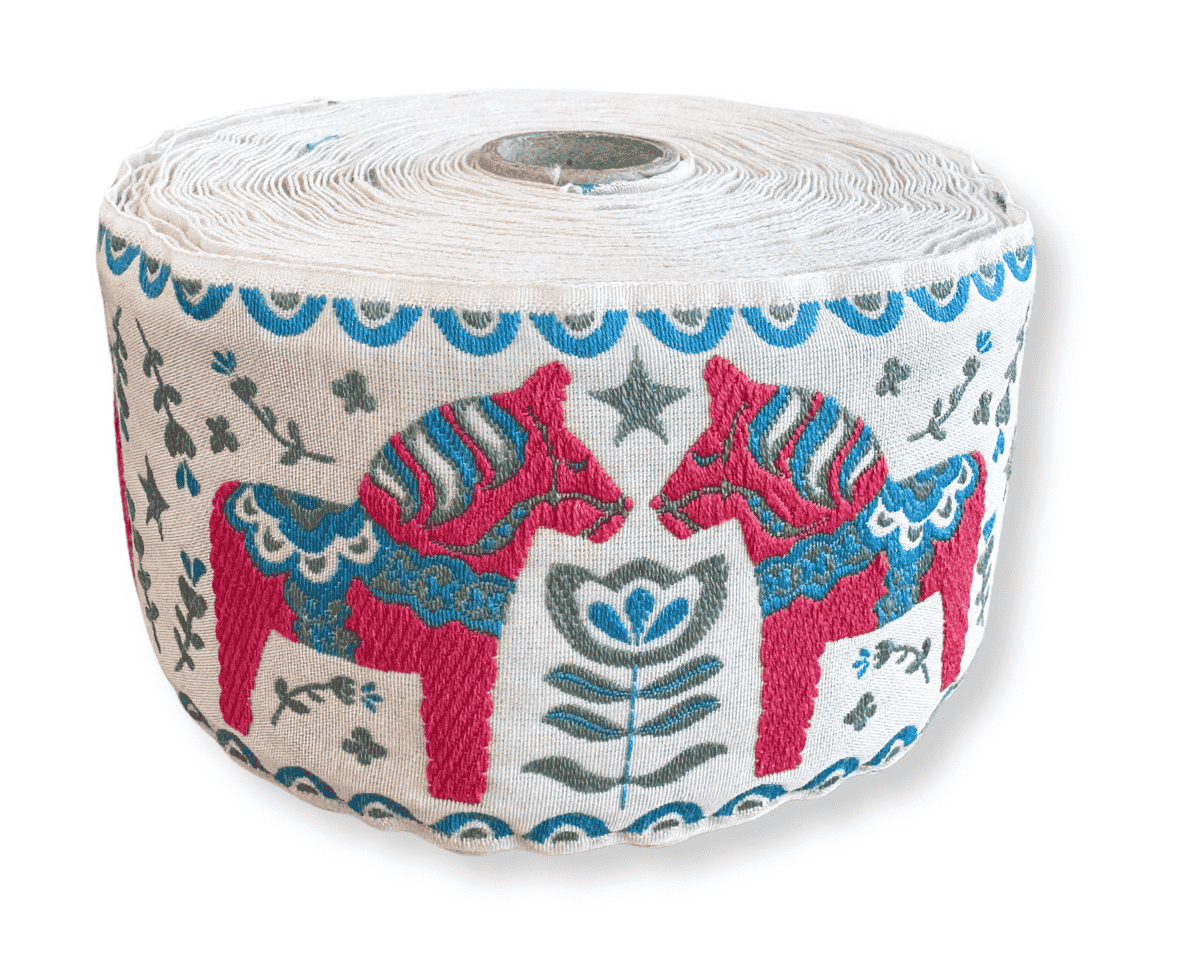 Jacquardband DALARNA PFERD, 60 mm breit, rot, Kafka