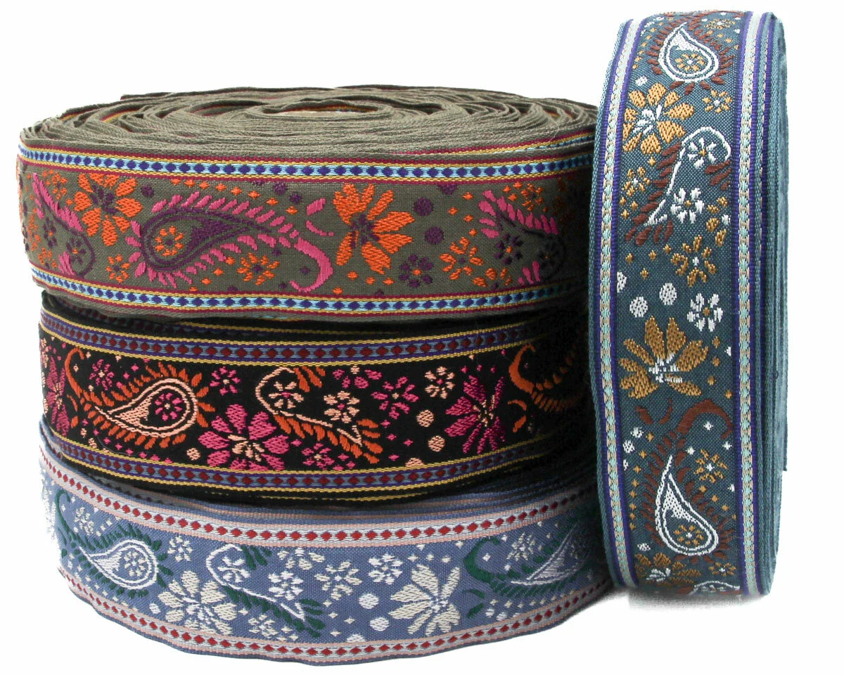 Jacquardband GALON FLEUR, Blumengeflecht, 35 mm breit, 4 Farben
