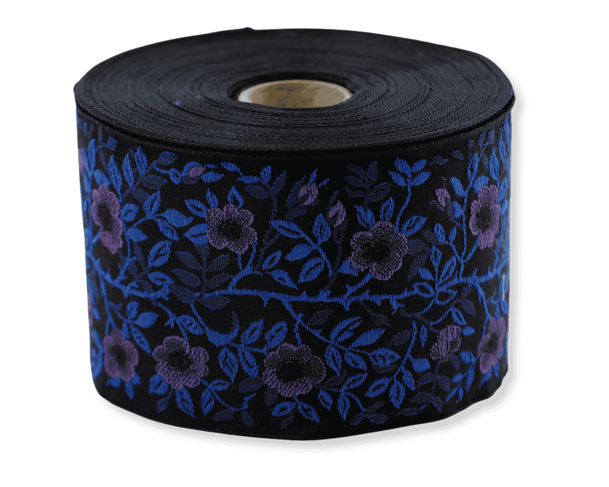 Jacquardband HECKENROSE, Blume, 60 mm breit, schwarz, Kafka