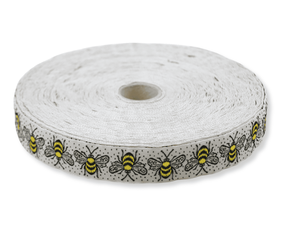 Jacquardband HUMMEL, Biene, 20 mm breit, weiß, Kafka