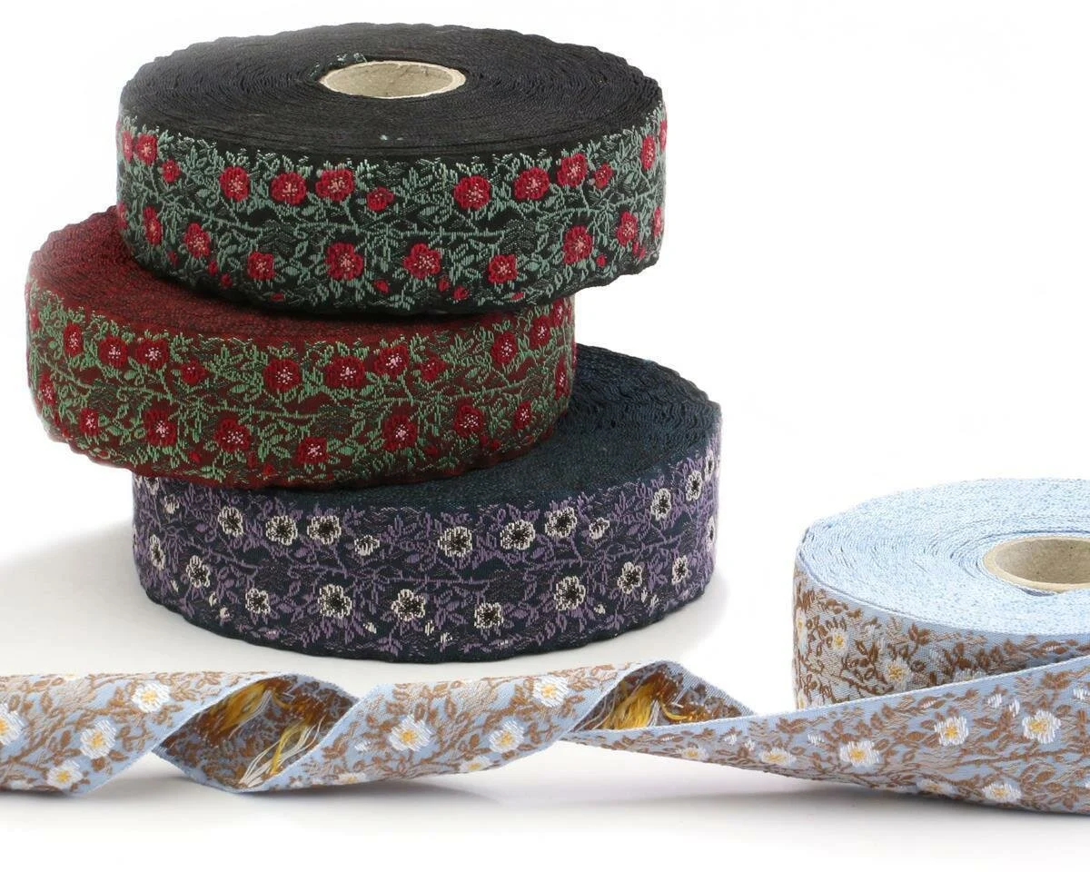 Jacquardband KLEINE HECKENROSE, 2,5 cm breit, 11 Farbvarianten