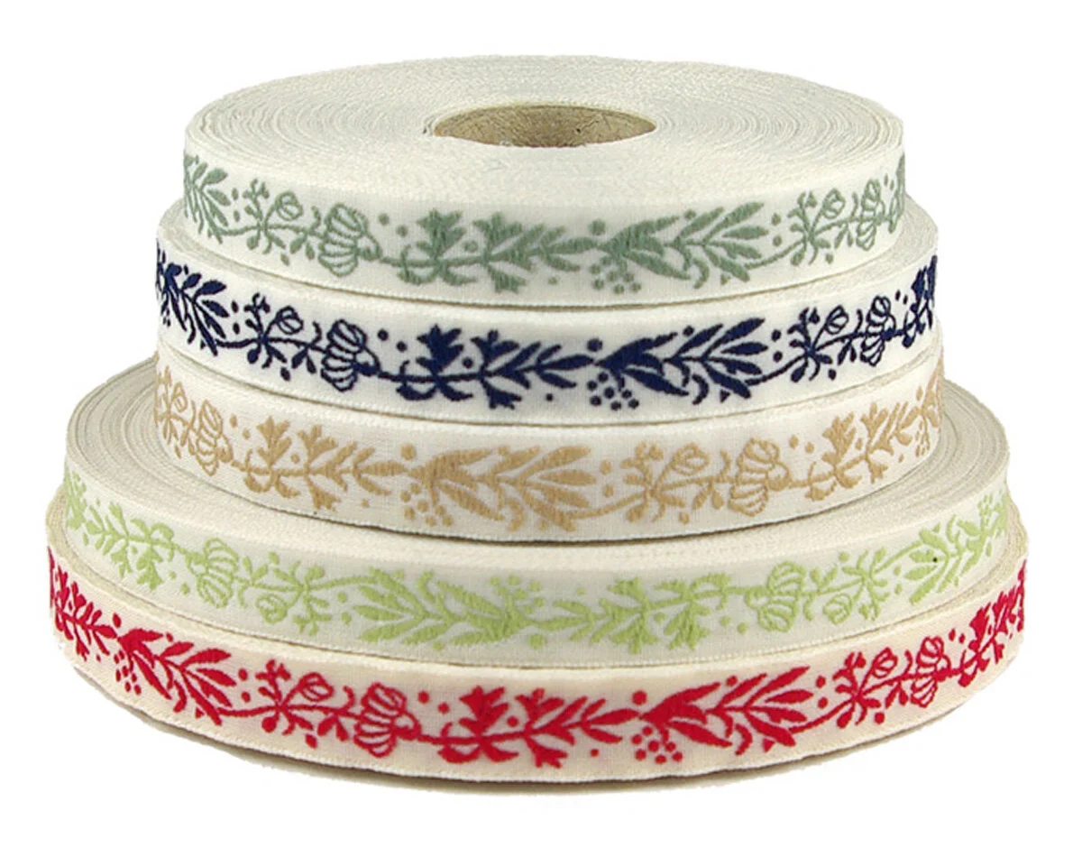 Jacquardband KRÄUTER SCHMAL, 1 cm breit, Kafka