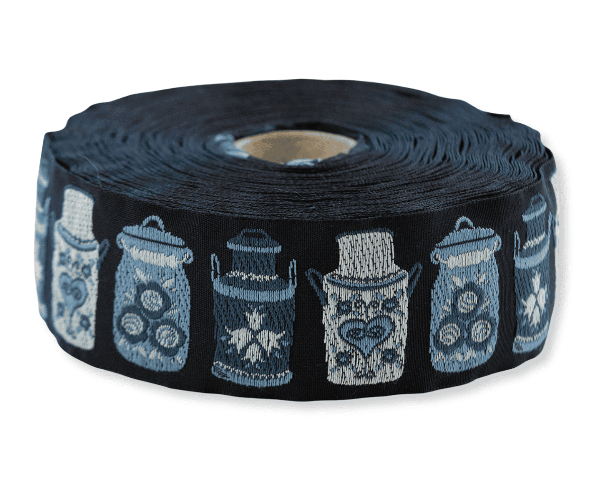 Jacquardband MILCHKANNE, 32 mm breit, dunkelblau, Kafka