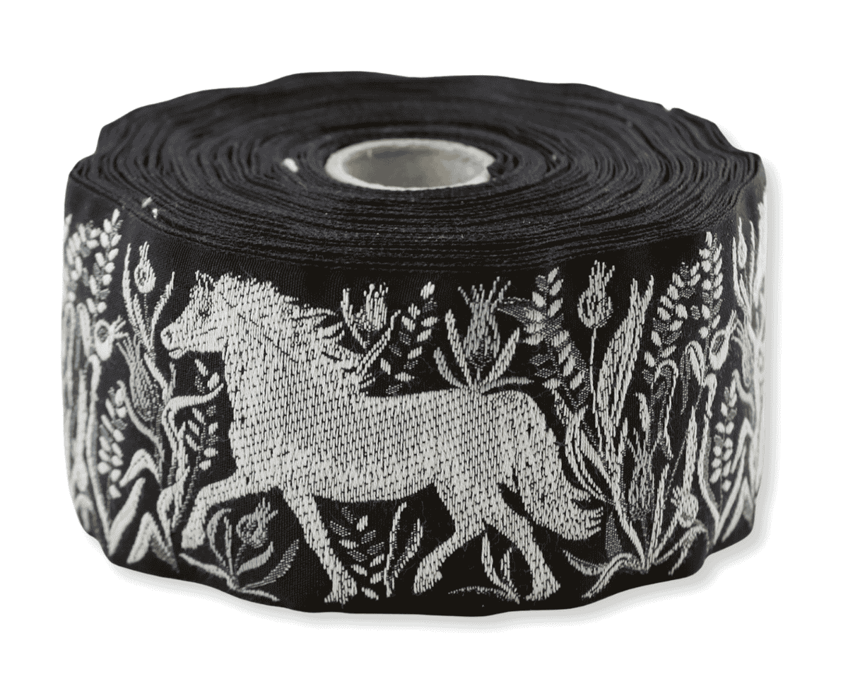 Jacquardband PFERD, 50 mm breit, schwarz, Kafka