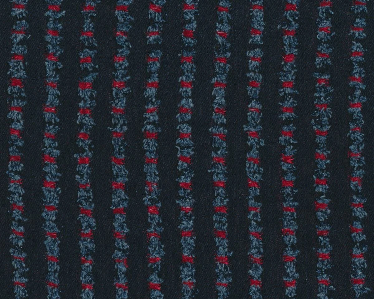Jeans-Jacquardstoff PERDITA, Lochstreifen, nachtblau-rot