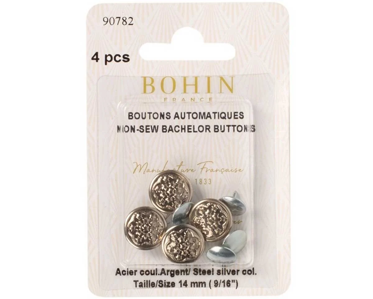 Jeansknopf BACHELOR BUTTONS zum Andrücken, silber, Bohin