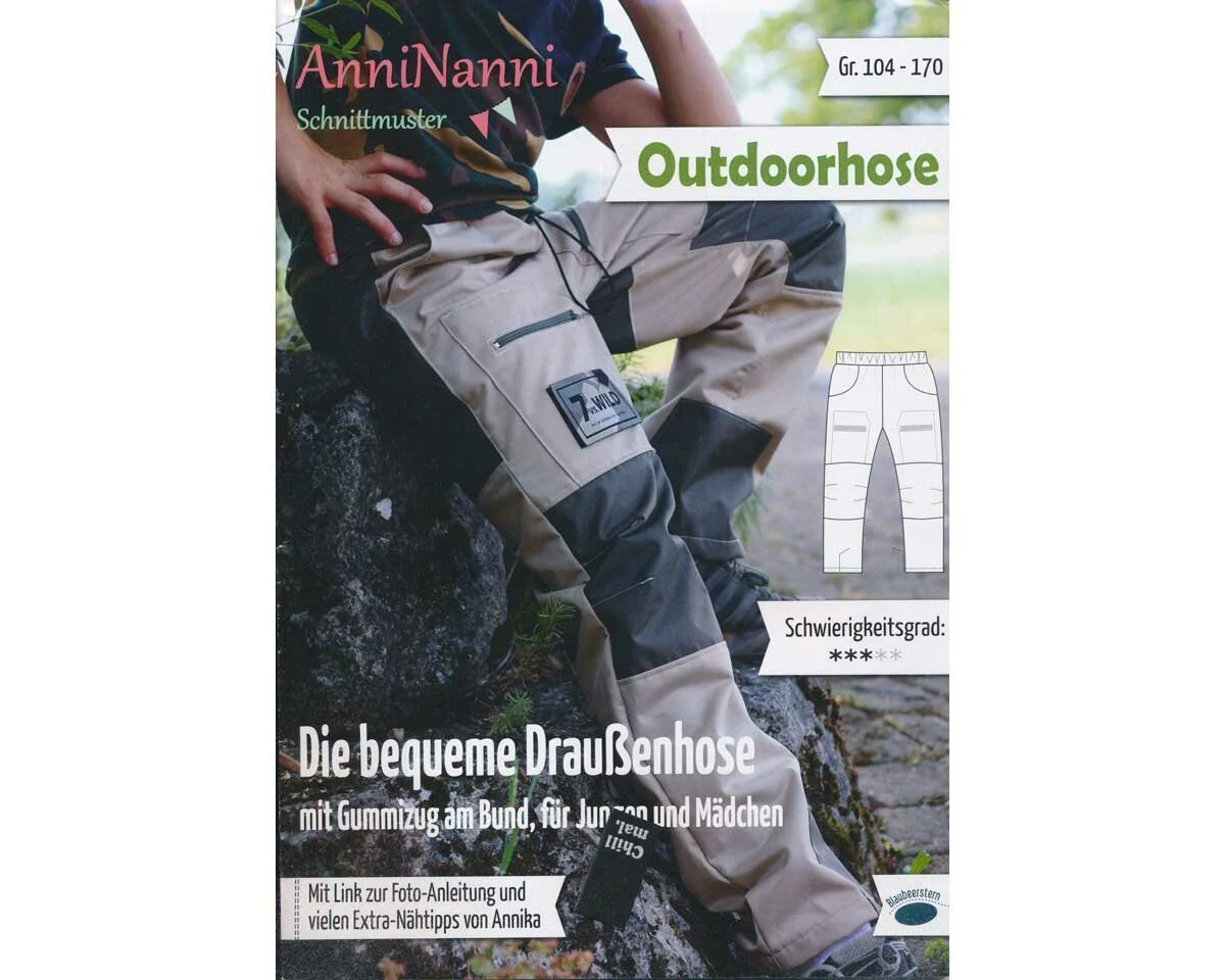 Kinder-Schnittmuster OUTDOORHOSE, Größe 104-170, Blaubeerstern