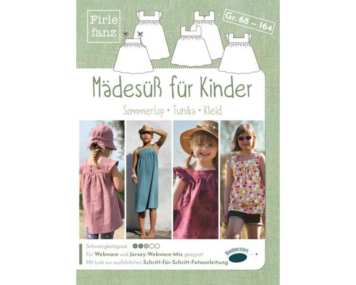 Kinder-Schnittmuster Sommertop, Tunika und Kleid MÄDESÜSS, Blaubeerstern