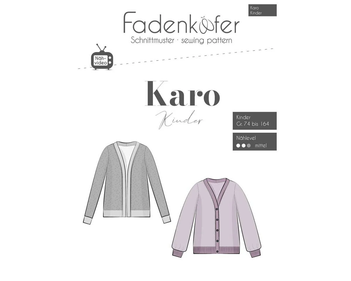 Kinder-Schnittmuster Strickjacke KARO, fadenkäfer