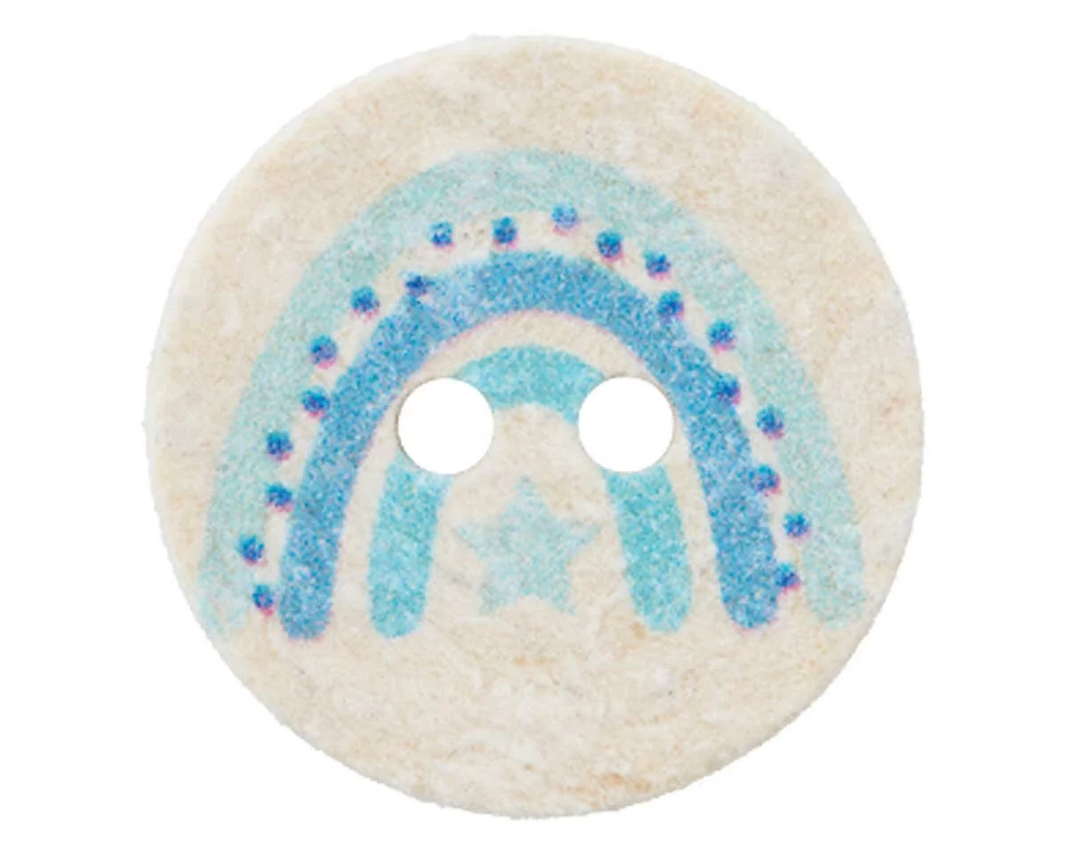 Kinderknopf REGENBOGEN, 2-Loch, recycelt, blau, Union Knopf