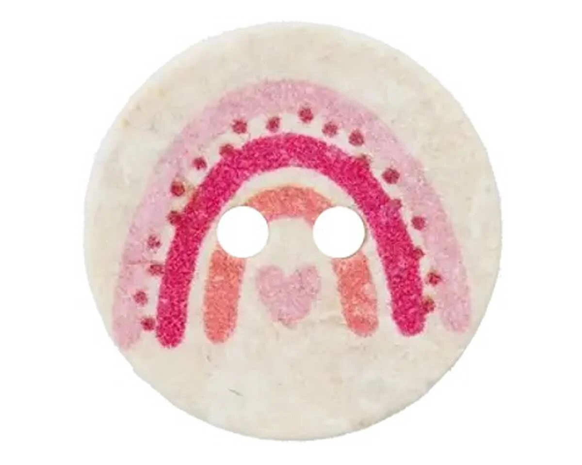 Kinderknopf REGENBOGEN, 2-Loch, recycelt, pink, Union Knopf