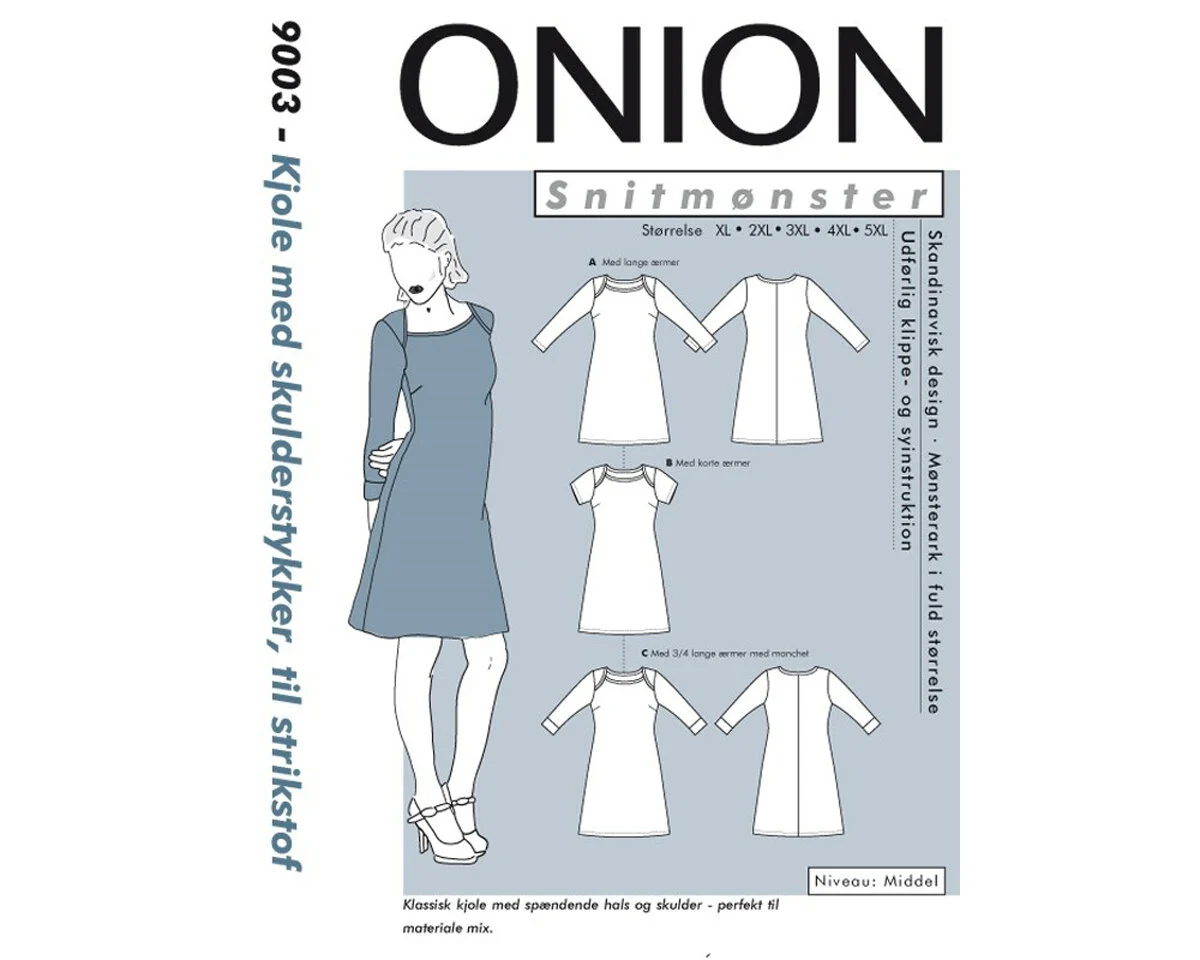 Kleid mit amerikanischem Ausschnitt, PLUSGRÖSSE, Schnittmuster ONION 9003