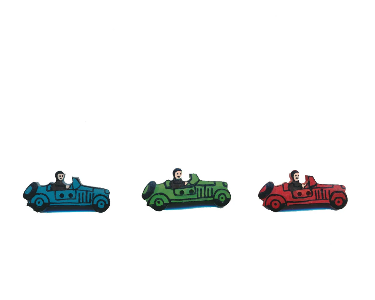 Knopf aus Cocos OLDTIMER, Rennautos, 3 Farben