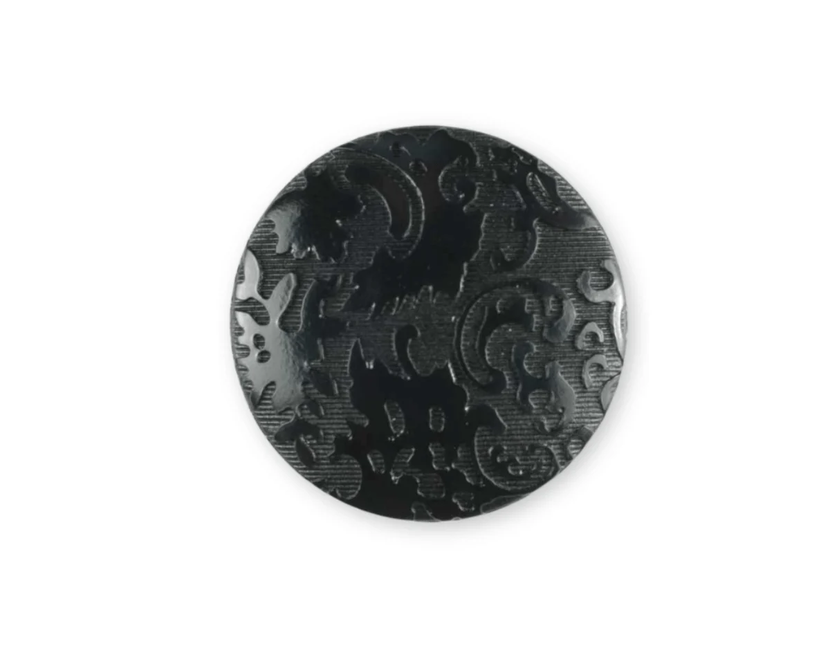 Kunststoffknopf ORNAMENTE, Blumen, schwarz, 18 & 23 mm, Dill Knopf