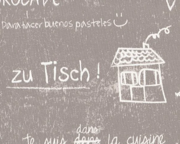 Laminierter Stoff / Wachstuch ZU TISCH, Kreide-Zeichnungen, beige-weiß
