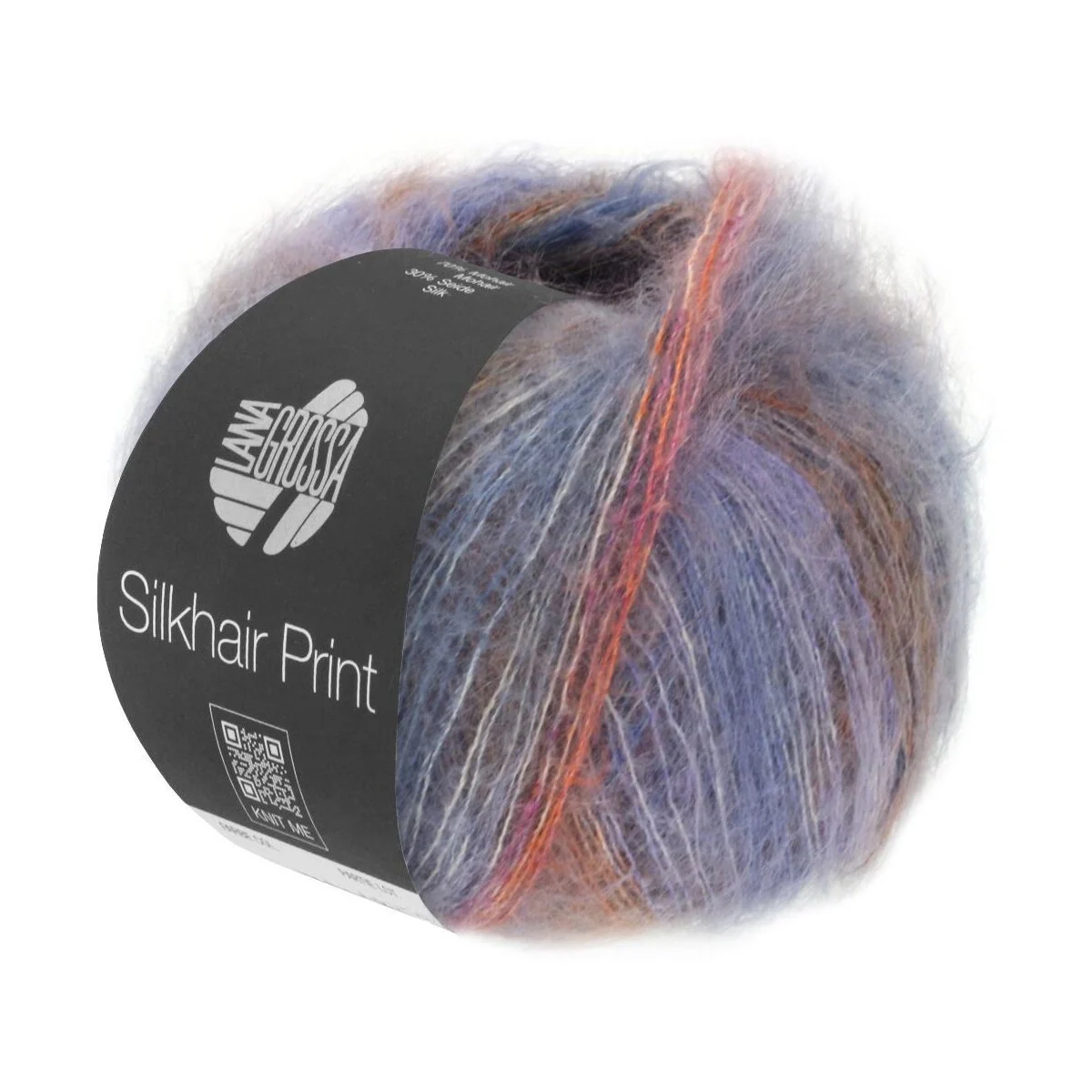 Lana Grossa - Silkhair Print 25g 0405 jeans silbergrau rotviolett rost grau