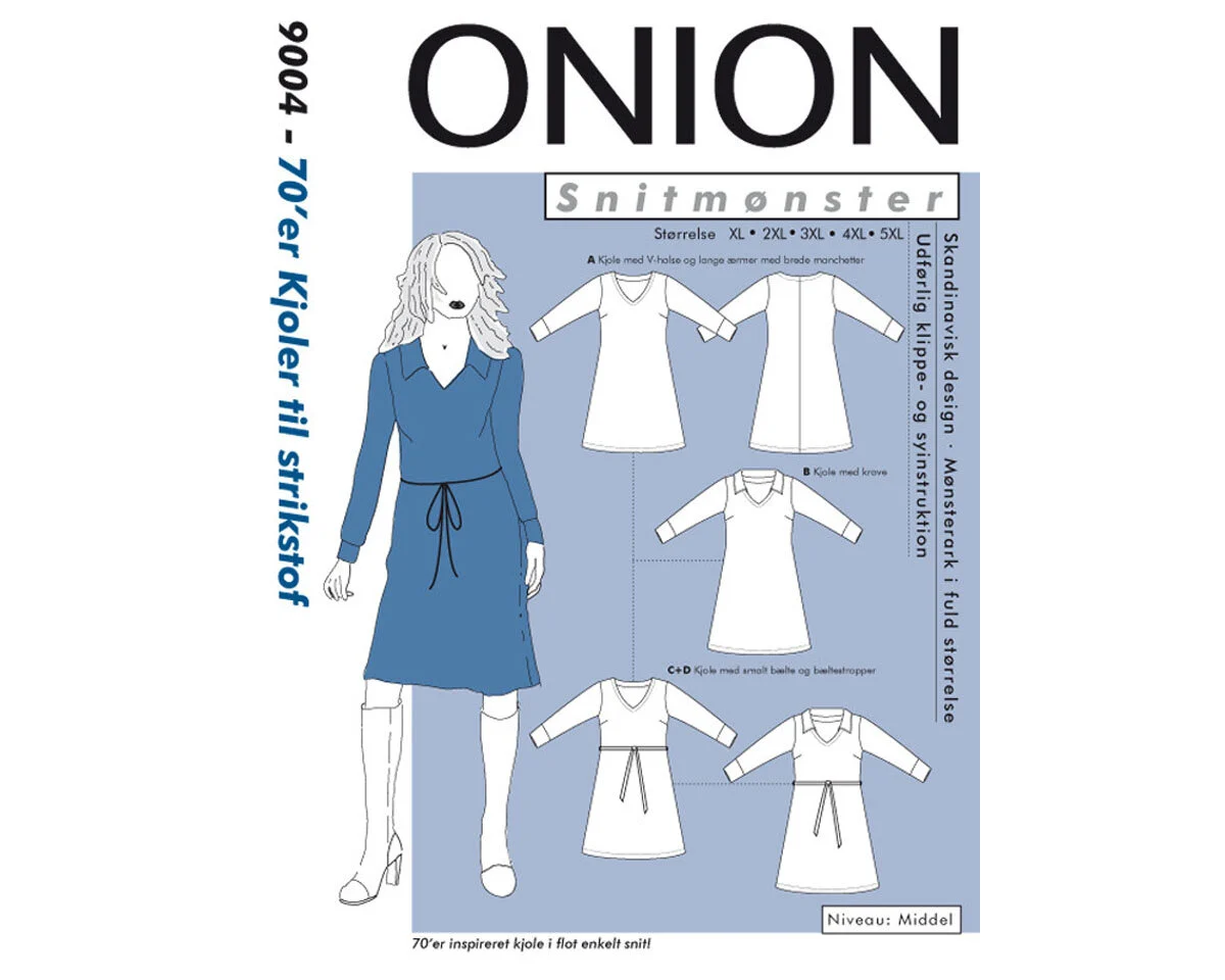 Legeres Kleid mit V-Ausschnitt, PLUSGRÖSSE, Schnittmuster ONION 9004
