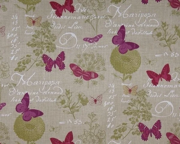 Leinen-Dekostoff BUTTERFLY, Schmetterlinge, natur dunkel-fuchsia