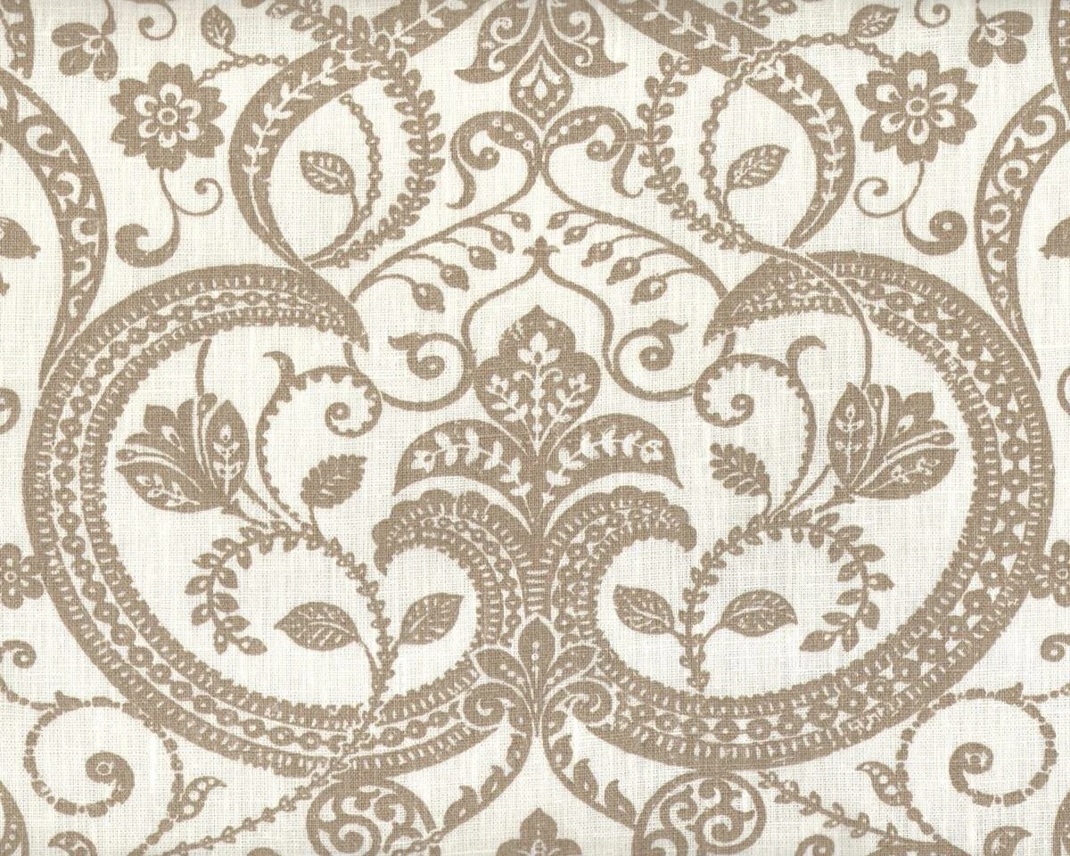 Leinen-Dekostoff CELIE, Blüten-Ornamente, wollweiß-natur dunkel
